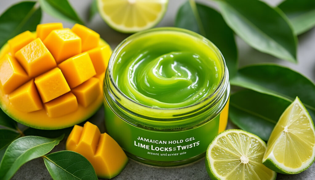gel fixation forte jamaican mango lime, idéal pour maintenir locks et twists toute la journée avec une tenue durable et un parfum rafraîchissant.